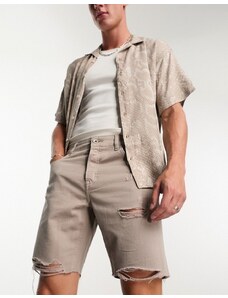 Only & Sons - Pantaloncini di jeans ampi lavaggio chiaro con strappi color beige-Grigio