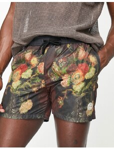 Topman - Pantaloncini da bagno con stampa Van Gogh su licenza-Nero