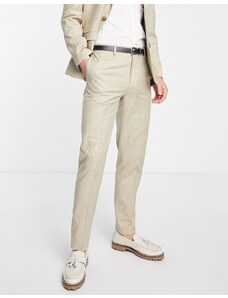 ASOS DESIGN - Pantaloni da abito slim in tessuto fiammato color pietra con motivo tratteggiato-Neutro