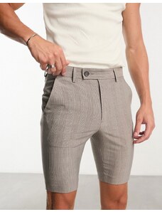 ASOS DESIGN - Pantaloncini super skinny eleganti color pietra a quadri Principe di Galles-Neutro