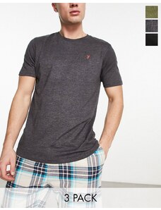 Farah - Confezione da 3 t-shirt da casa nera, kaki e grigio mélange-Multicolore