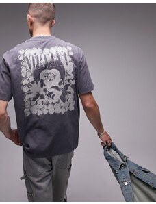 Topman - T-shirt oversize grigio antracite slavato con stampa "Nirvana Heart Box" sul davanti e sul retro