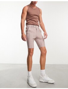 ASOS DESIGN - Pantaloncini super skinny eleganti rosa pastello a quadri Principe di Galles