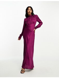 ASOS DESIGN - Vestito lungo da giorno in raso accollato viola