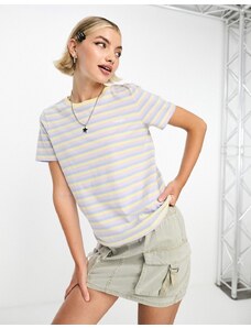 Wrangler - T-shirt girocollo color vaniglia francese con logo e righe-Multicolore