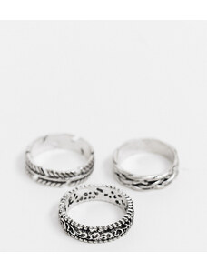 Reclaimed Vintage Inspired - Confezione multipack di anelli argento con motivo di piuma