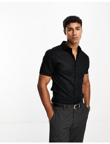 ASOS DESIGN - Camicia skinny in tessuto Royal Oxford nera con colletto alla francese-Nero