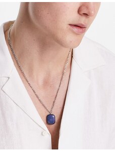Icon Brand Icon - Collana in acciaio inossidabile argentato con pendente con pietra blu marmorizzata-Argento