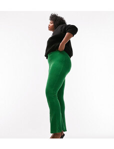 Topshop Curve - Pantaloni a zampa elasticizzati in velluto a coste verdi-Verde