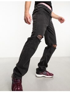 ASOS DESIGN - Jeans dritti nero slavato con strappi sulle ginocchia