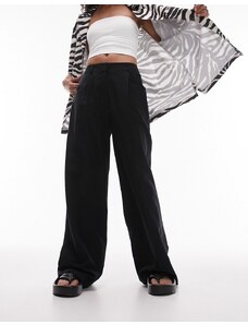 Topshop - Pantaloni in misto lino nero a fondo ampio in coordinato