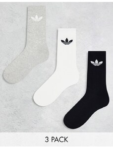 adidas Originals - Confezione da 3 paia di calzini con trifoglio neri/grigi/bianchi-Bianco