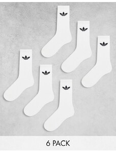 adidas Originals - Confezione da 6 paia di calzini bianchi con trifoglio-Bianco