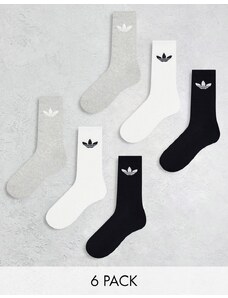 adidas Originals - Confezione da 6 paia di calzini con trifoglio neri/grigi/bianchi-Nero