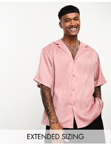 ASOS DESIGN - Camicia squadrata in raso rosa con rever ampi