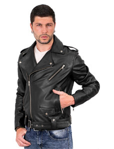 Leather Trend Chiodo Tre Tasche - Chiodo Uomo Nero in vera pelle con Zip Argentate