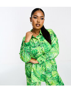 Yours - Camicia oversize con stampa tropicale in coordinato-Multicolore