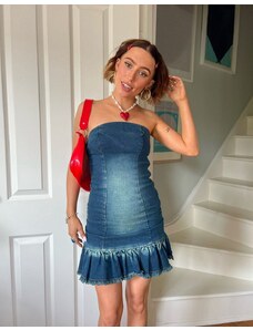 Daisy Street X Chloe Davie - Vestito a fascia corto senza spalline in denim stile Y2K-Blu