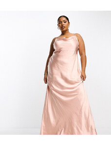 Pretty Lavish Curve - Keisha - Vestito lungo da damigella in raso cipria con scollo ad anello-Rosa