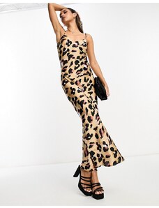 Never Fully Dressed - Vestito sottoveste al polpaccio trasparente con stampa leopardata-Brown