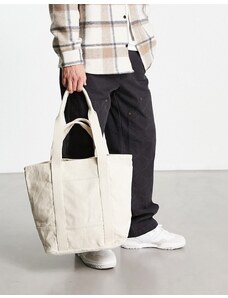 ASOS DESIGN - Maxi borsa oversize in cotone pesante écru con manico corto e lungo-Bianco