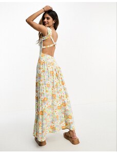 ASOS DESIGN - Vestito midi a fiorellini vintage con incrocio sul retro, maniche ad aletta e gonna voluminosa-Multicolore