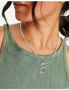 ASOS DESIGN - Collana multifilo color argento con perlina e anello