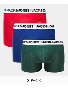 Jack & Jones - Confezione da 3 paia di boxer aderenti multicolore con elastico in vita bianco con logo