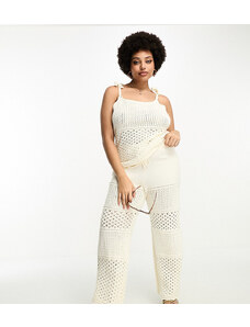 Esclusiva Simply Be - Pantaloni a fondo ampio color crema all'uncinetto in coordinato-Neutro