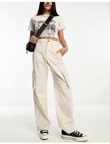 Hollister - Pantaloni larghi cargo color crema-Bianco