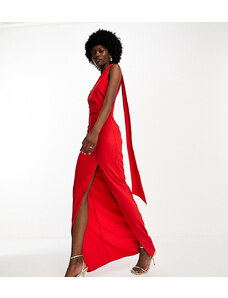 Vesper Tall - Vestito lungo rosso con spacco sulla coscia e dettaglio stile sciarpa