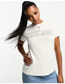 New Look - T-shirt bianco sporco con scritta "Chicago"