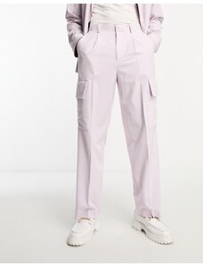 ASOS DESIGN - Pantaloni da abito cargo a fondo ampio rosa pallido