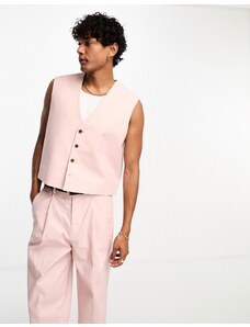 ASOS DESIGN - Gilet da abito rosa taglio corto in misto lino