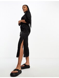 Armani Exchange - Vestito lungo nero in raso con logo
