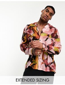 ASOS DESIGN - Camicia comoda trasparente con stampa a fiori effetto acquerello e rever-Multicolore
