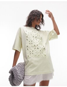 Topshop - T-shirt oversize verde lime con motivo geometrico-Grigio