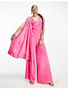 Kanya London - Tuta jumpsuit a fondo ampio e sciarpa dupatta magenta-Rosa
