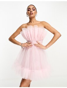 Lace & Beads - Vestito corto in tulle color cipria a fascia-Rosa