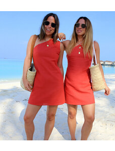 Labelrail x Collyer Twins - Vestito corto monospalla rosso slavato