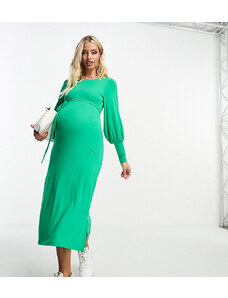 Mama.licious Mamalicious Maternity - Vestito midi verde con cintura annodata e scollo ampio sul retro
