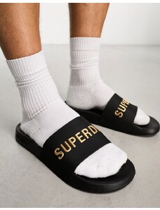 Superdry - Code - Sliders da piscina nere vegan-friendly con logo-Nero
