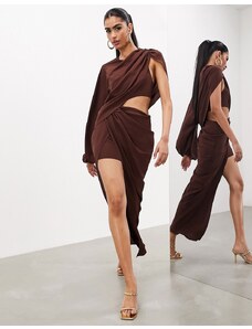 ASOS EDITION ASOS DESIGN - Vestito lungo monospalla drappeggiato marrone cioccolato-Brown