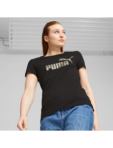 T-shirt nera da donna con logo metallizzato Puma Essentials +