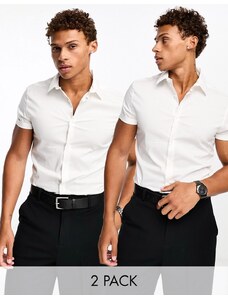 ASOS DESIGN - Confezione da 2 camicie slim fit elasticizzate casual bianche-Bianco