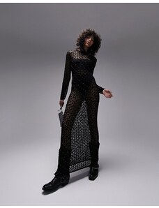 Topshop - Vestito nero a maniche lunghe in maglia premium con perline