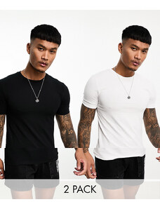 ASOS DESIGN - Confezione da 2 T-shirt attillate girocollo nera e bianca-Multicolore