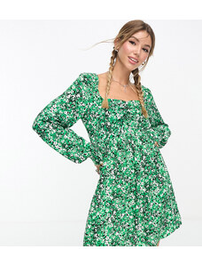 Esclusiva Vero Moda - Vestito corto a maniche lunghe arricciato sul davanti a fiori-Verde