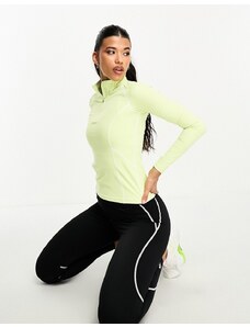 Gym King - Motivate - Top a maniche lunghe verde acceso con zip corta e profili