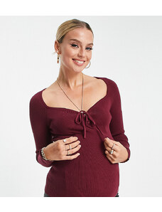 ASOS Maternity ASOS DESIGN Maternity - Top in maglia con scollo a cuore e laccetti sul davanti rosso scuro